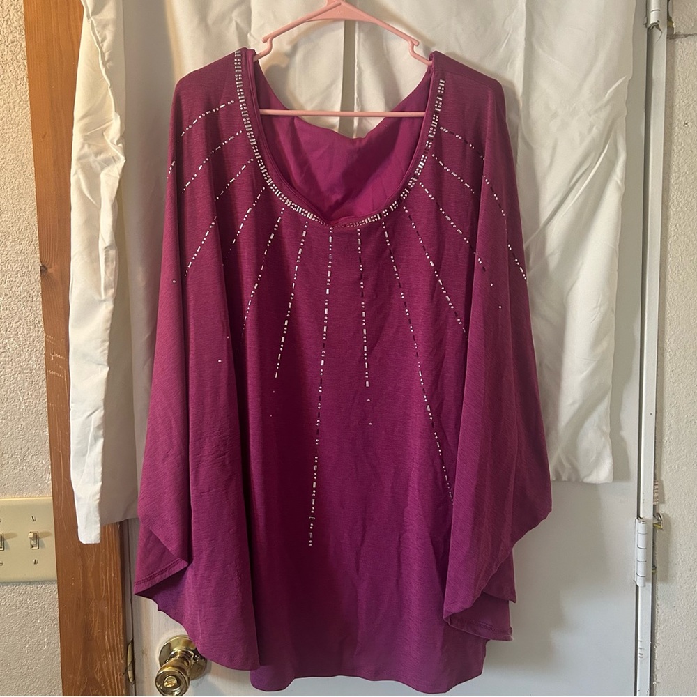 Cato Purple Embellished Dolman Sleeve Blouse